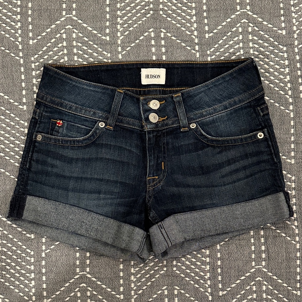 Hudson Medium-rise Dark Wash Cuffed Denim Shorts